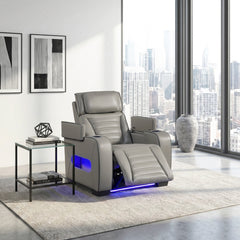 Cyber Gray Power Reclining Chair With Power Headrest Cup Holder Storage Arms Air Massage Heat Led Lighting And Charging Ports - Ornate Home