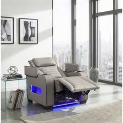 Cyber Gray Power Reclining Chair With Power Headrest Cup Holder Storage Arms Air Massage Heat Led Lighting And Charging Ports - Ornate Home