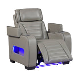 Cyber Gray Power Reclining Chair With Power Headrest Cup Holder Storage Arms Air Massage Heat Led Lighting And Charging Ports - Ornate Home