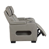 Cyber Gray Power Reclining Chair With Power Headrest Cup Holder Storage Arms Air Massage Heat Led Lighting And Charging Ports - Ornate Home