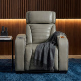 Cyber Gray Power Reclining Chair With Power Headrest Cup Holder Storage Arms Air Massage Heat Led Lighting And Charging Ports - Ornate Home