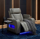 Cyber Gray Power Reclining Chair With Power Headrest Cup Holder Storage Arms Air Massage Heat Led Lighting And Charging Ports - Ornate Home