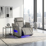 Cyber Gray Power Reclining Chair With Power Headrest Cup Holder Storage Arms Air Massage Heat Led Lighting And Charging Ports - Ornate Home