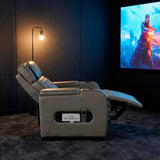 Cyber Gray Power Reclining Chair With Power Headrest Cup Holder Storage Arms Air Massage Heat Led Lighting And Charging Ports - Ornate Home
