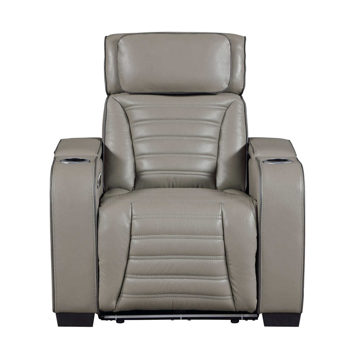 Cyber Gray Power Reclining Chair With Power Headrest Cup Holder Storage Arms Air Massage Heat Led Lighting And Charging Ports - Ornate Home