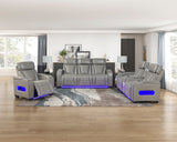 Cyber Gray Power Reclining Chair With Power Headrest Cup Holder Storage Arms Air Massage Heat Led Lighting And Charging Ports - Ornate Home