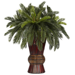 Cycas w/Bamboo Vase Silk Plant - Ornate Home