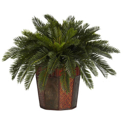 Cycas w/Octagon Vase Silk Plant - Ornate Home