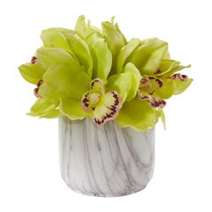 Cymbidium Orchid Artificial Arrangement in Marble Vase - Ornate Home