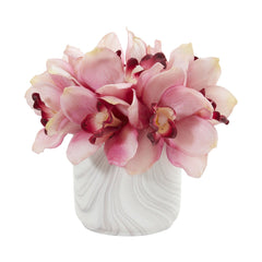 Cymbidium Orchid Artificial Arrangement in Marble Vase - Ornate Home