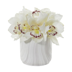 Cymbidium Orchid Artificial Arrangement in Marble Vase - Ornate Home