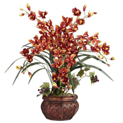 Cymbidium w/Decorative Vase Silk Arrangement - Ornate Home