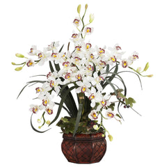 Cymbidium w/Decorative Vase Silk Arrangement - Ornate Home