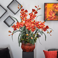 Cymbidium w/Decorative Vase Silk Arrangement - Ornate Home