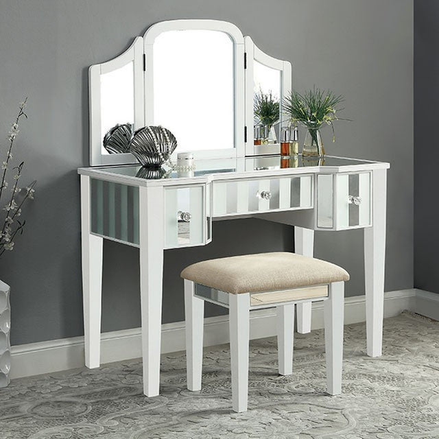Cyndi White Vanity w/ Stool - Ornate Home
