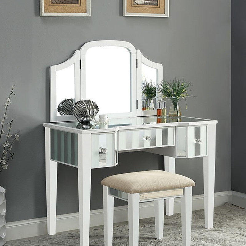 Cyndi White Vanity w/ Stool - Ornate Home