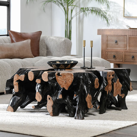 Cypress Root Black/Natural Square Coffee Table - Ornate Home