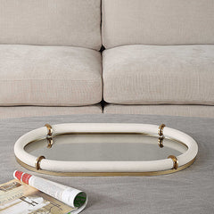 Cyprus Brass/White Leather Oval Tray - Ornate Home