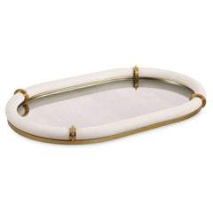 Cyprus Brass/White Leather Oval Tray - Ornate Home