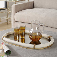 Cyprus Brass/White Leather Oval Tray - Ornate Home