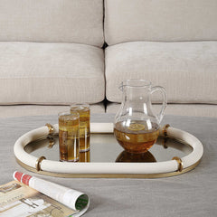 Cyprus Brass/White Leather Oval Tray - Ornate Home