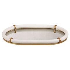 Cyprus Brass/White Leather Oval Tray - Ornate Home
