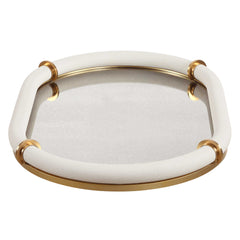 Cyprus Brass/White Leather Oval Tray - Ornate Home