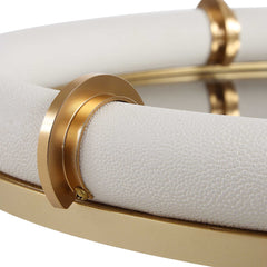 Cyprus Brass/White Leather Oval Tray - Ornate Home