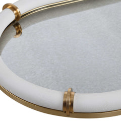 Cyprus Brass/White Leather Oval Tray - Ornate Home