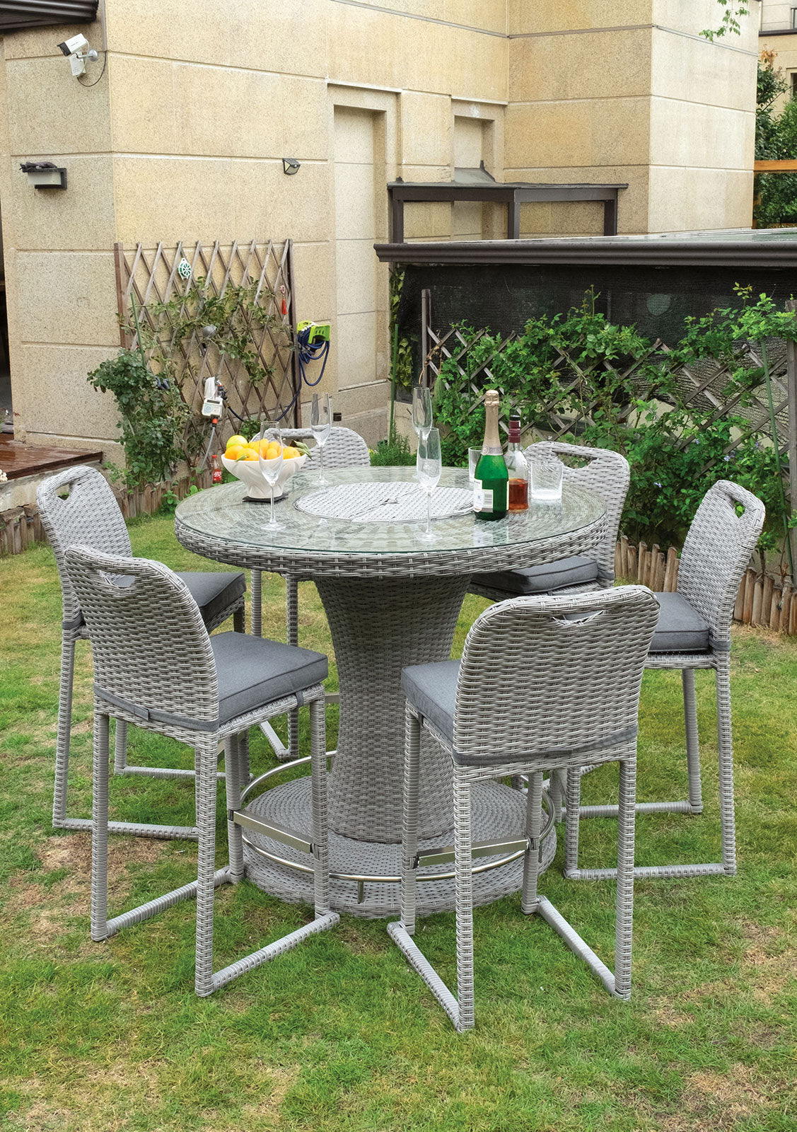 Cyprus Gray Outdoor 7-Piece Bar Table Set - Ornate Home