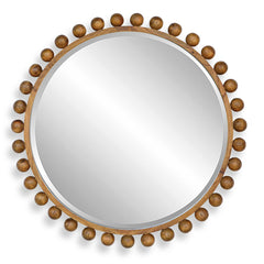 Cyra Brown Wood Beaded Round Mirror - Ornate Home