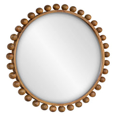 Cyra Brown Wood Beaded Round Mirror - Ornate Home