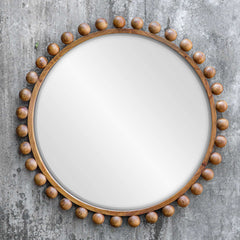 Cyra Brown Wood Beaded Round Mirror - Ornate Home