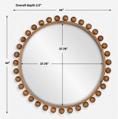 Cyra Brown Wood Beaded Round Mirror - Ornate Home