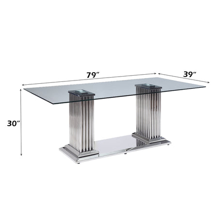 Cyrene Clear Tempered Glass & Stainless Steel Dining Table - Ornate Home