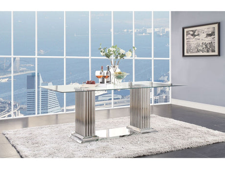Cyrene Clear Tempered Glass & Stainless Steel Dining Table - Ornate Home