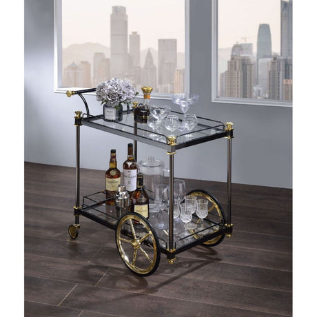 Cyrus Black/Gold & Clear Glass Serving Cart - Ornate Home