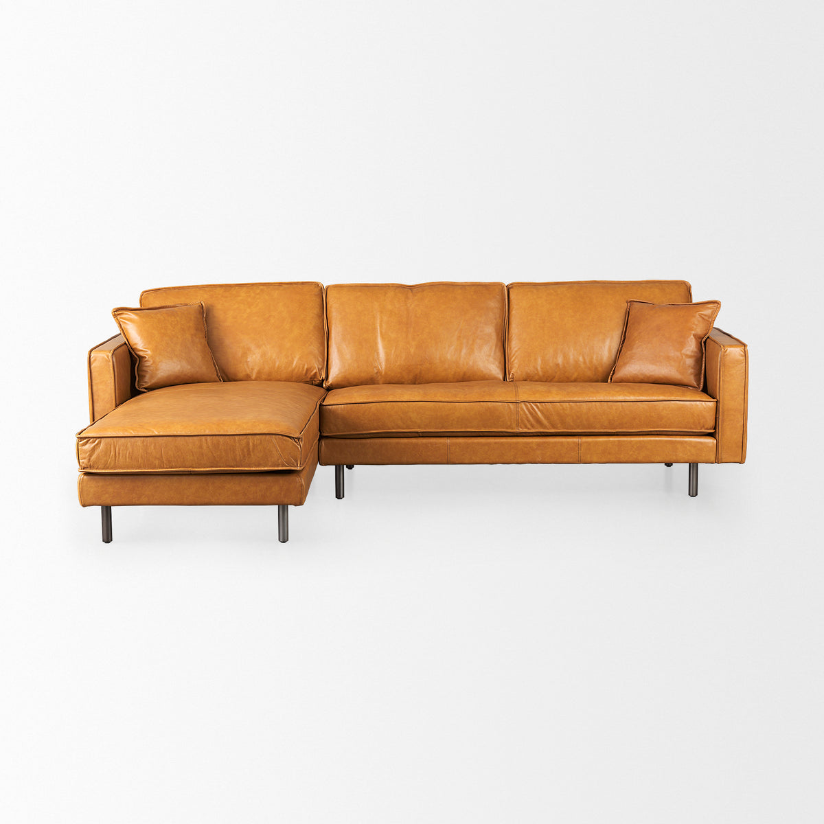 D'Arcy Tan Leather Left Chaise Sectional - Ornate Home