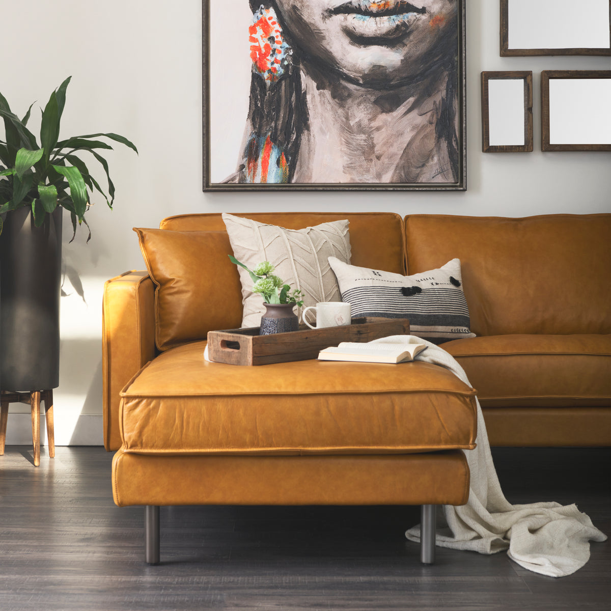 D'Arcy Tan Leather Left Chaise Sectional - Ornate Home