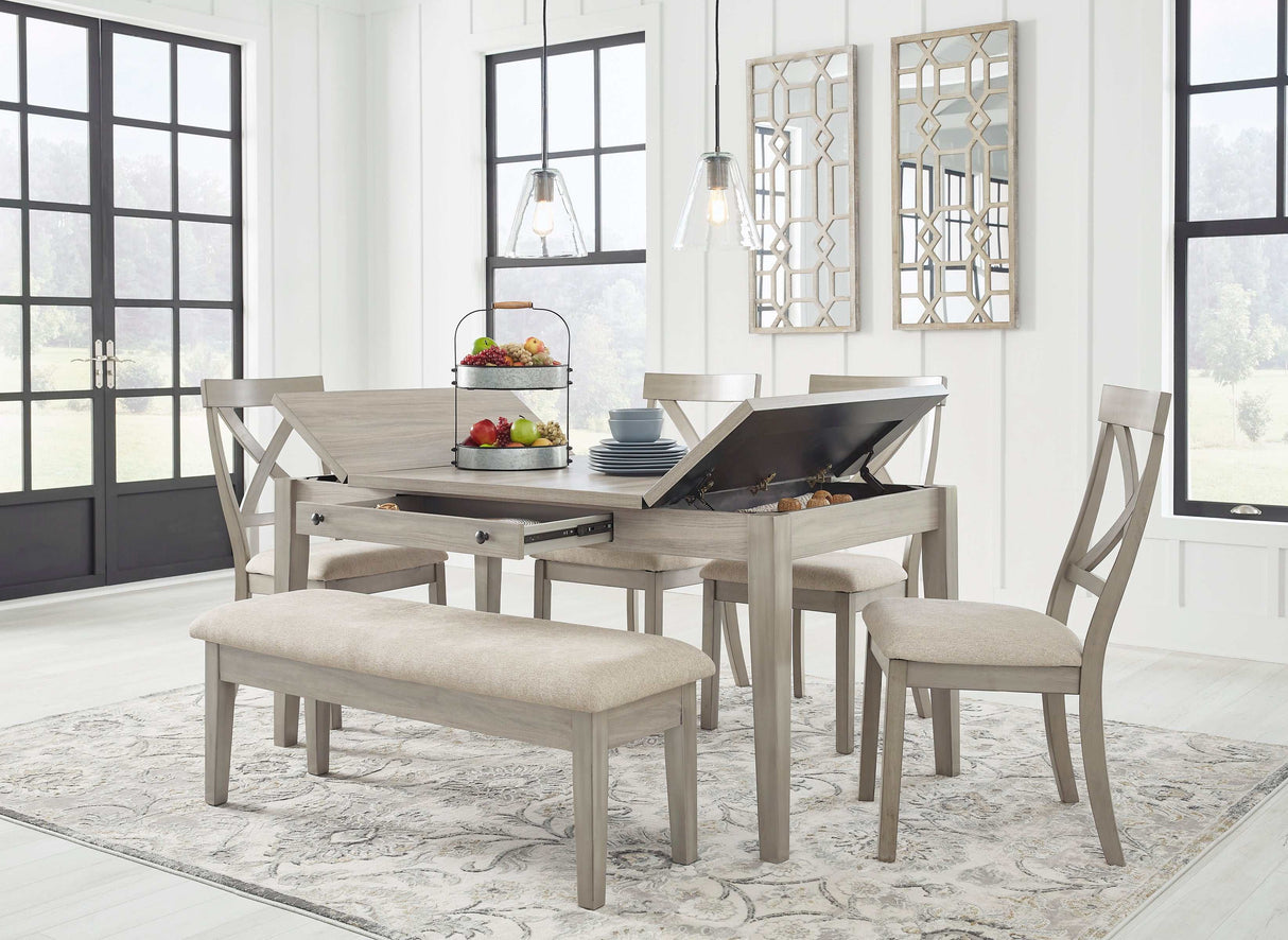 Parellen Gray Dining Room Set with Storage Table & Bench / 6pc - Ornate Home