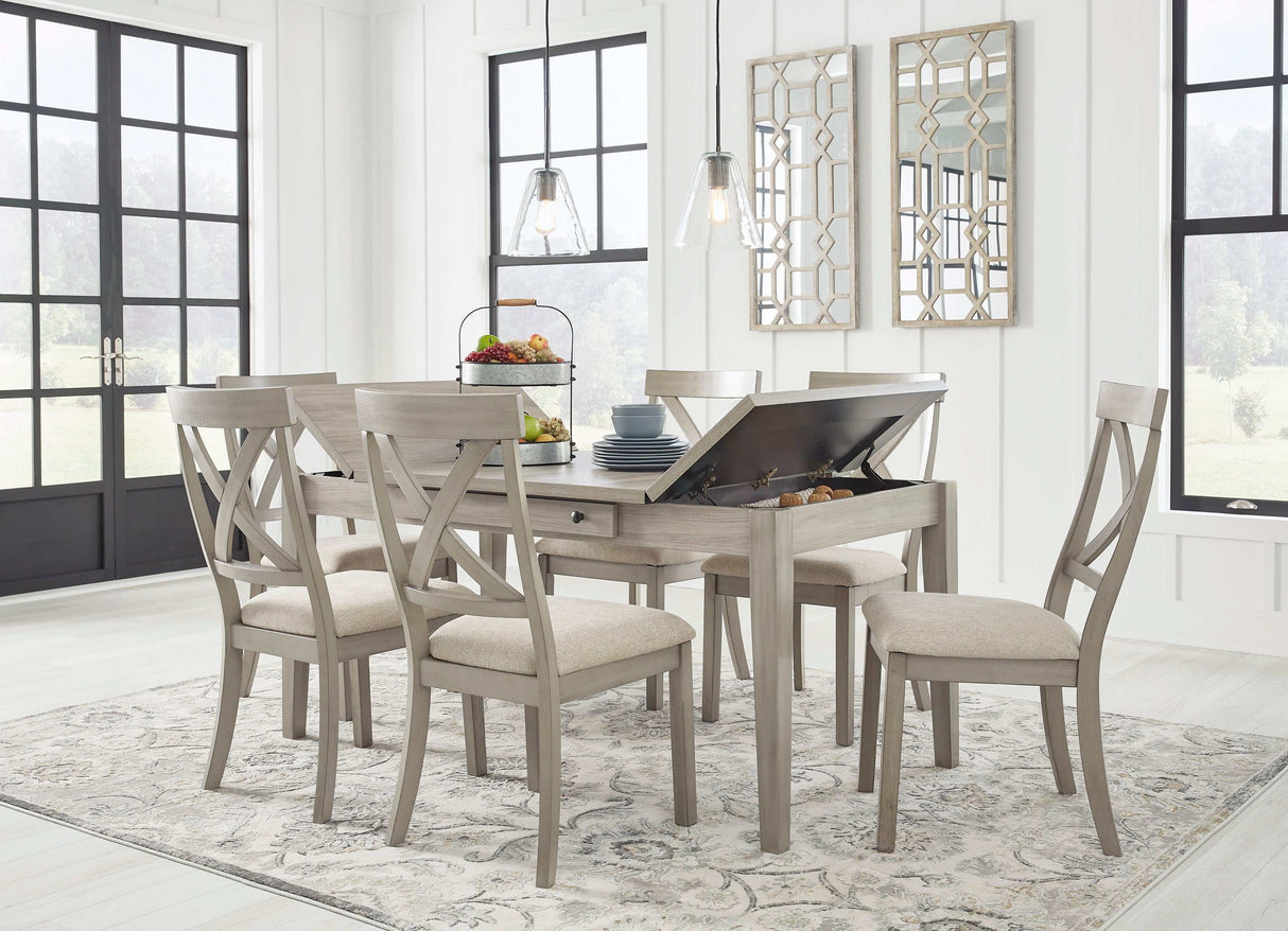 Parellen Gray Dining Room Set with Storage Table / 7pc - Ornate Home