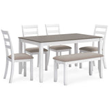 Stonehollow White & Gray Dining Room Set w/ Bench (Set of 6) - Ornate Home