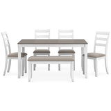 Stonehollow White & Gray Dining Room Set w/ Bench (Set of 6) - Ornate Home