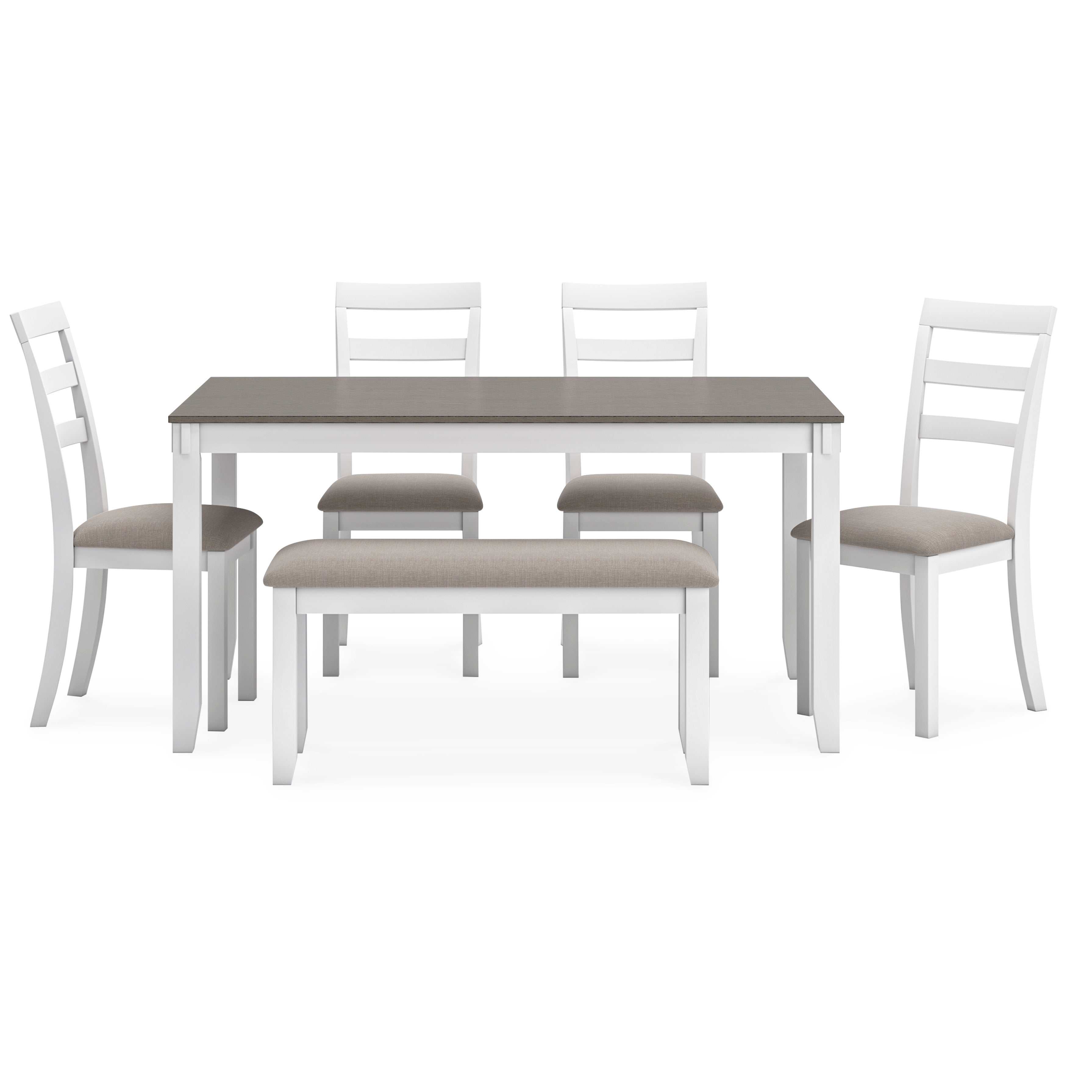 Stonehollow White & Gray Dining Room Set w/ Bench (Set of 6) - Ornate Home