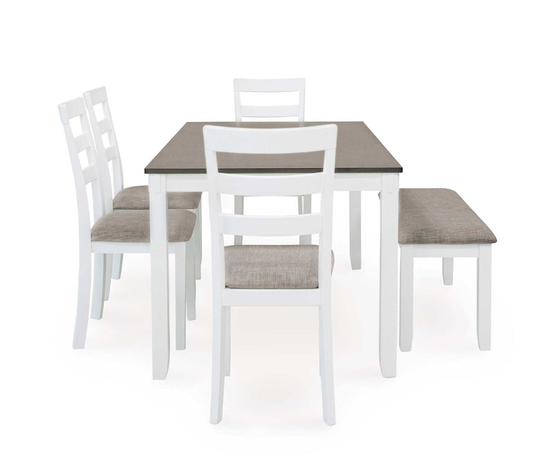 Stonehollow White & Gray Dining Room Set w/ Bench (Set of 6) - Ornate Home