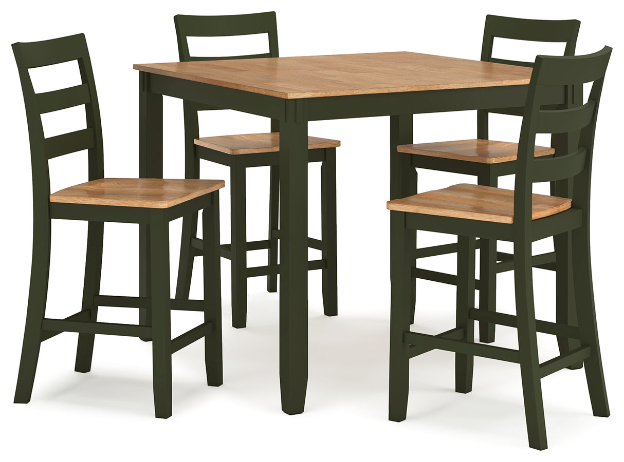 Gesthaven Natural/Green Counter Height Dining Table and 4 Barstools (Set of 5) - Ornate Home