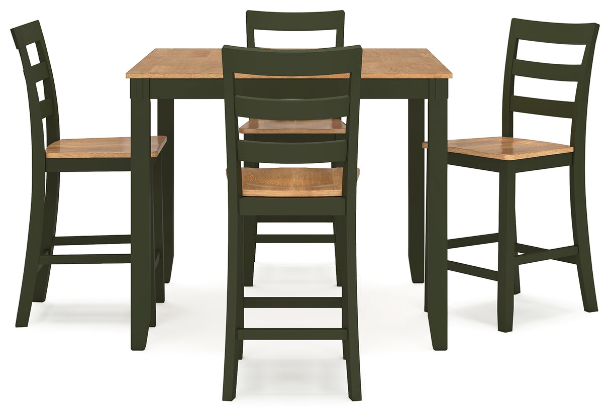 Gesthaven Natural/Green Counter Height Dining Table and 4 Barstools (Set of 5) - Ornate Home