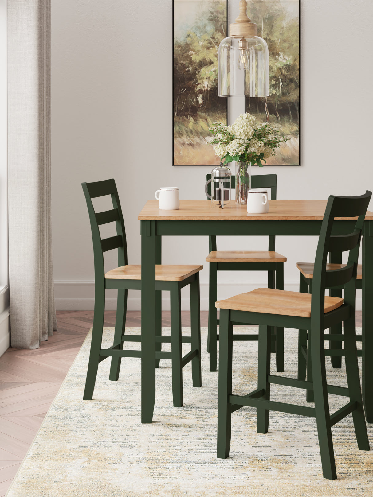 Gesthaven Natural/Green Counter Height Dining Table and 4 Barstools (Set of 5) - Ornate Home