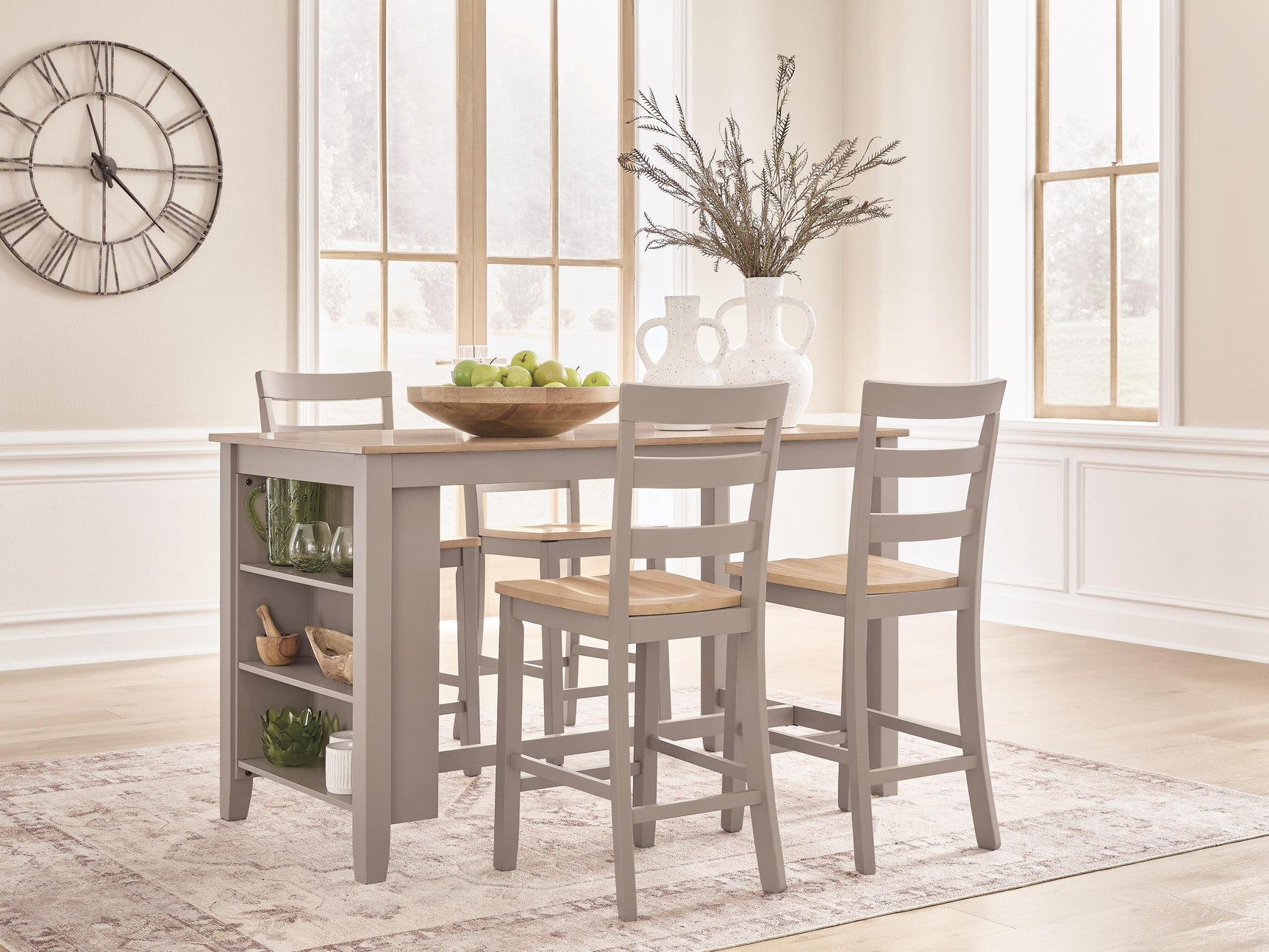 Harperfeld Natural/Gray Dining Table and 4 Barstools (Online Special Price)