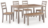 Harperfeld Natural/Gray Dining Table and 4 Chairs and Bench (Set of 6)